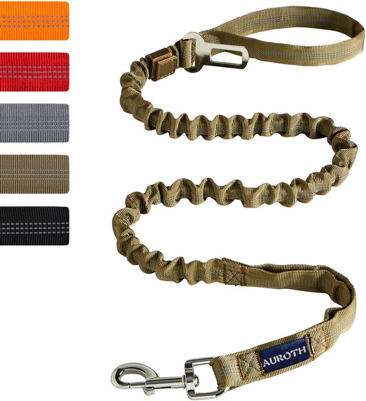 Premium Heavy-Duty Bungee Dog Leash for Large Breeds, No-Pull Shock Absorption, Includes Car Seat Belt, Two Padded Handles, Available in 4.5ft and 6ft, Army Yellow