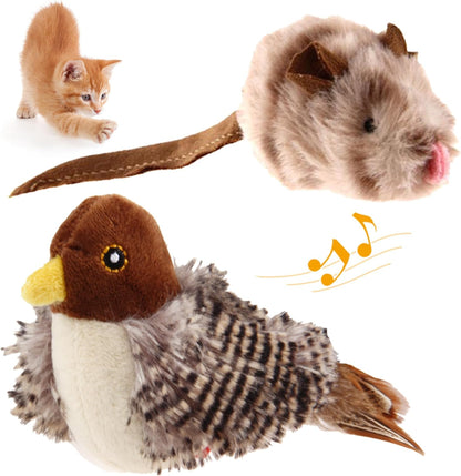 Interactive Motion-Activated Chirping Bird Cat Toy Set for Indoor Cats of All Breeds