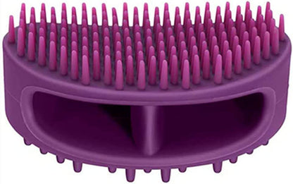 Premium Silicone Grooming Brush for Dogs and Cats - Multi-Functional Bath and Massage Tool for All Coat Types - Purple Shedding Slicker Brush