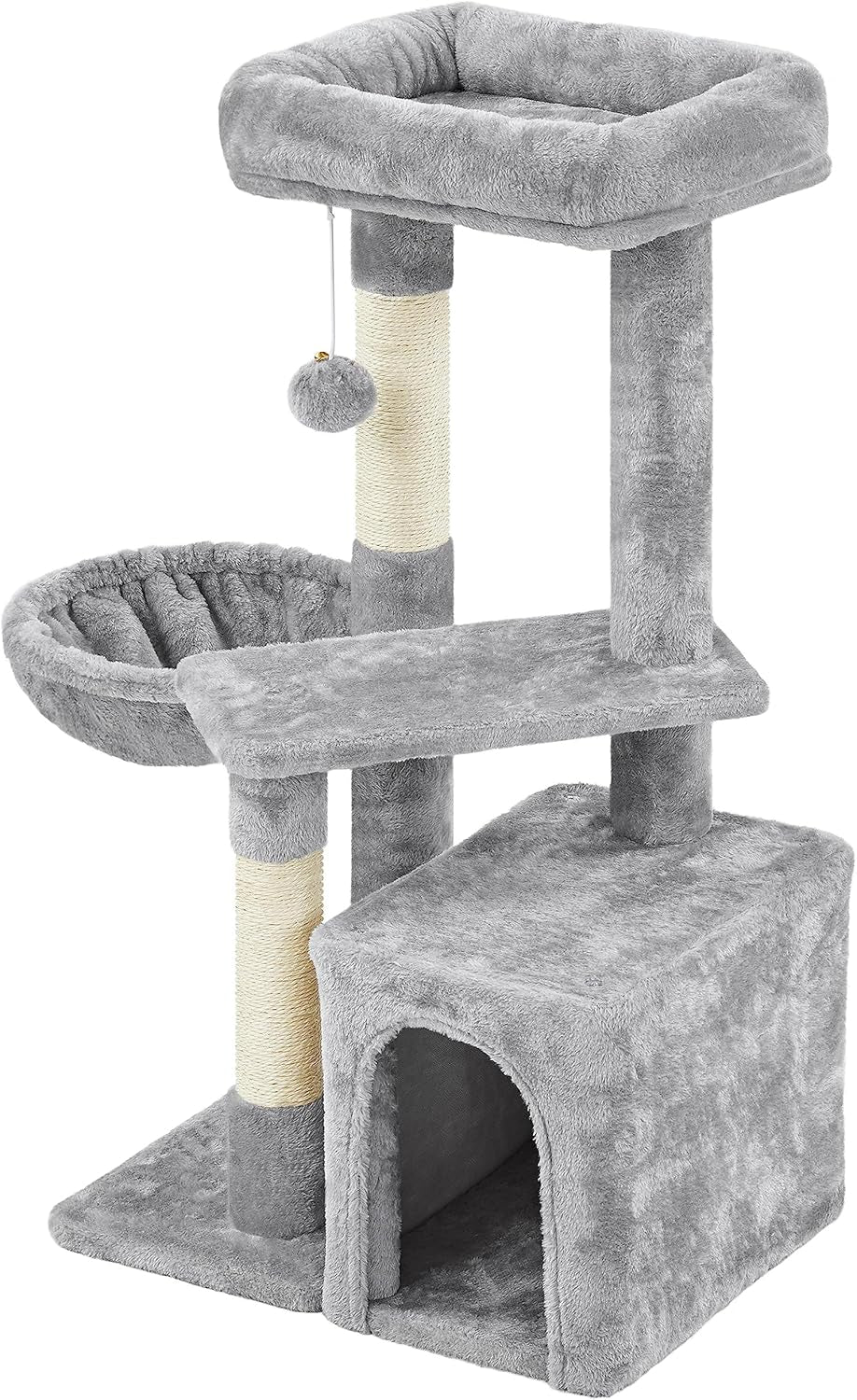 34-Inch Plush Cat Tree with Condo, Platform, and Basket for Indoor Kittens - Premium Cat Furniture Activity Tower