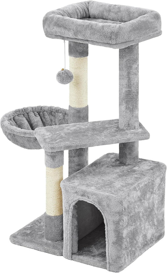 34-Inch Plush Cat Tree with Condo, Platform, and Basket for Indoor Kittens - Premium Cat Furniture Activity Tower