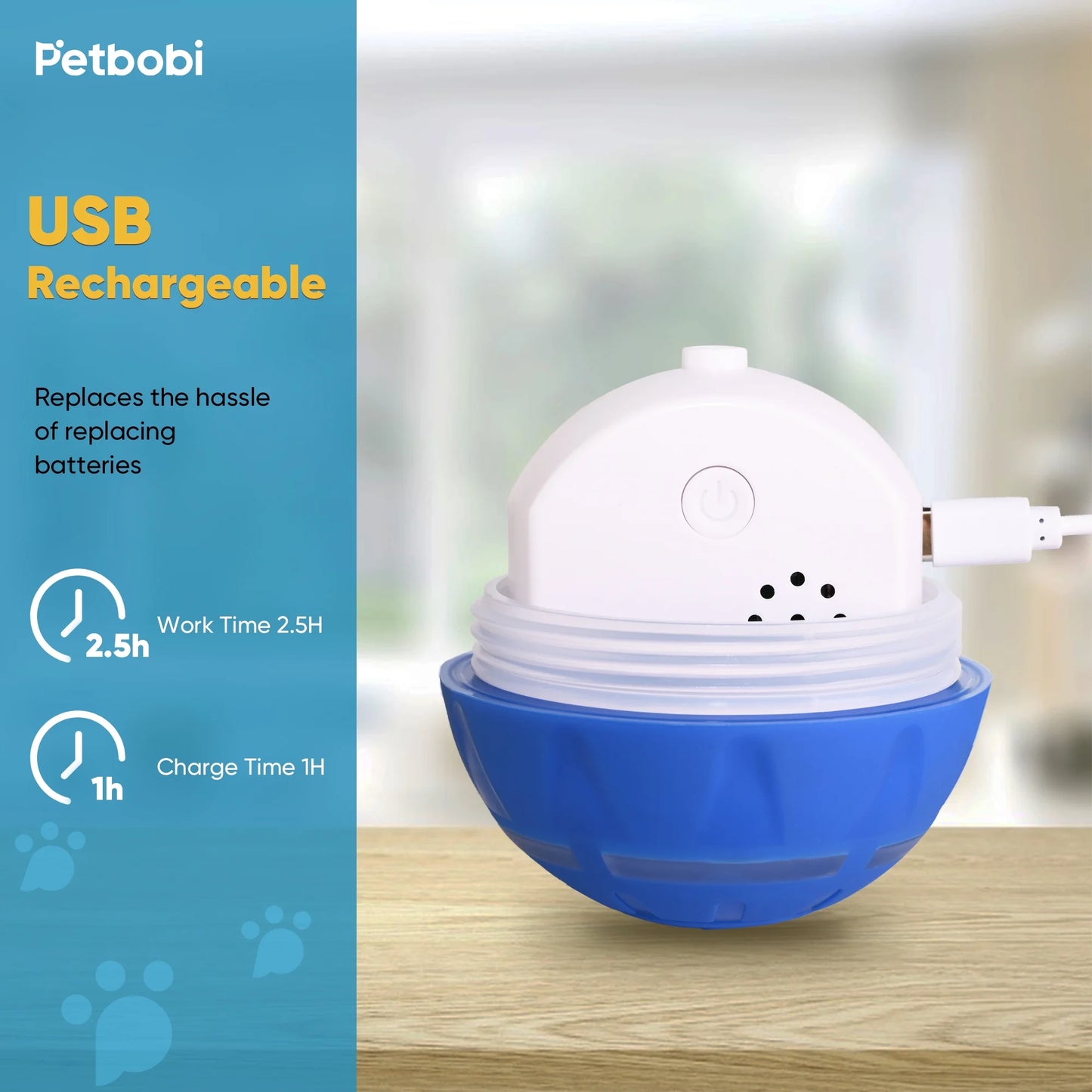 Interactive LED Dog Ball - USB Rechargeable Active Rolling Toy for Medium to Large Dogs, Blue