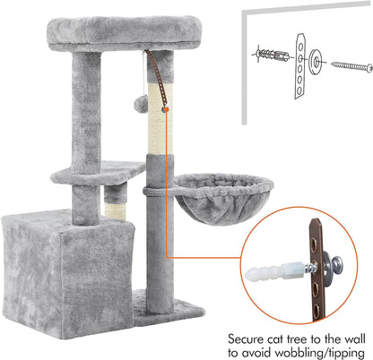 34-Inch Plush Cat Tree with Condo, Platform, and Basket for Indoor Kittens - Premium Cat Furniture Activity Tower