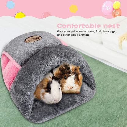 Cozy Fleece Cuddle Cave Bed for Small Animals - Guinea Pig, Squirrel, Chinchilla, Rabbit, Hedgehog Cage Accessories (Grey)