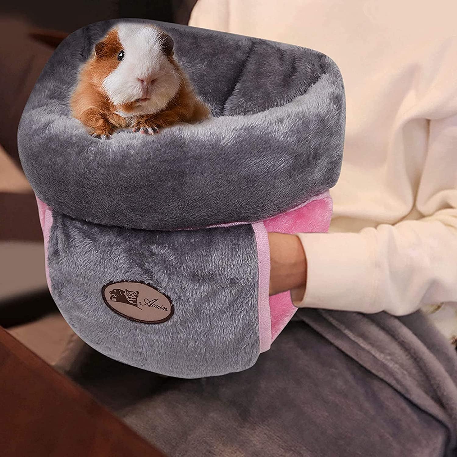 Cozy Fleece Cuddle Cave Bed for Small Animals - Guinea Pig, Squirrel, Chinchilla, Rabbit, Hedgehog Cage Accessories (Grey)