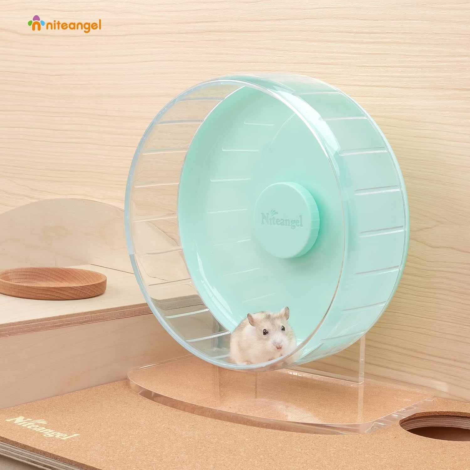 Premium Silent Hamster Exercise Wheel: Adjustable Stand Quiet Spinner for Hamsters, Gerbils, Mice, and Other Small Animals (Size S, Mint Green)