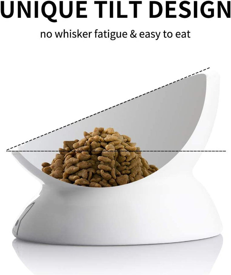 Elevated Ceramic Cat Bowls for Food and Water, Slanted Design for Spine Protection, Stress-Free Feeding with Backflow Prevention (White)
