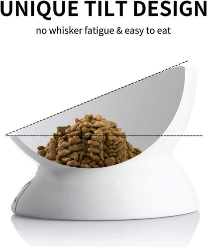 Elevated Ceramic Cat Bowls for Food and Water, Slanted Design for Spine Protection, Stress-Free Feeding with Backflow Prevention (White)