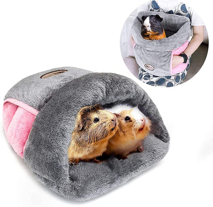 Cozy Fleece Cuddle Cave Bed for Small Animals - Guinea Pig, Squirrel, Chinchilla, Rabbit, Hedgehog Cage Accessories (Grey)