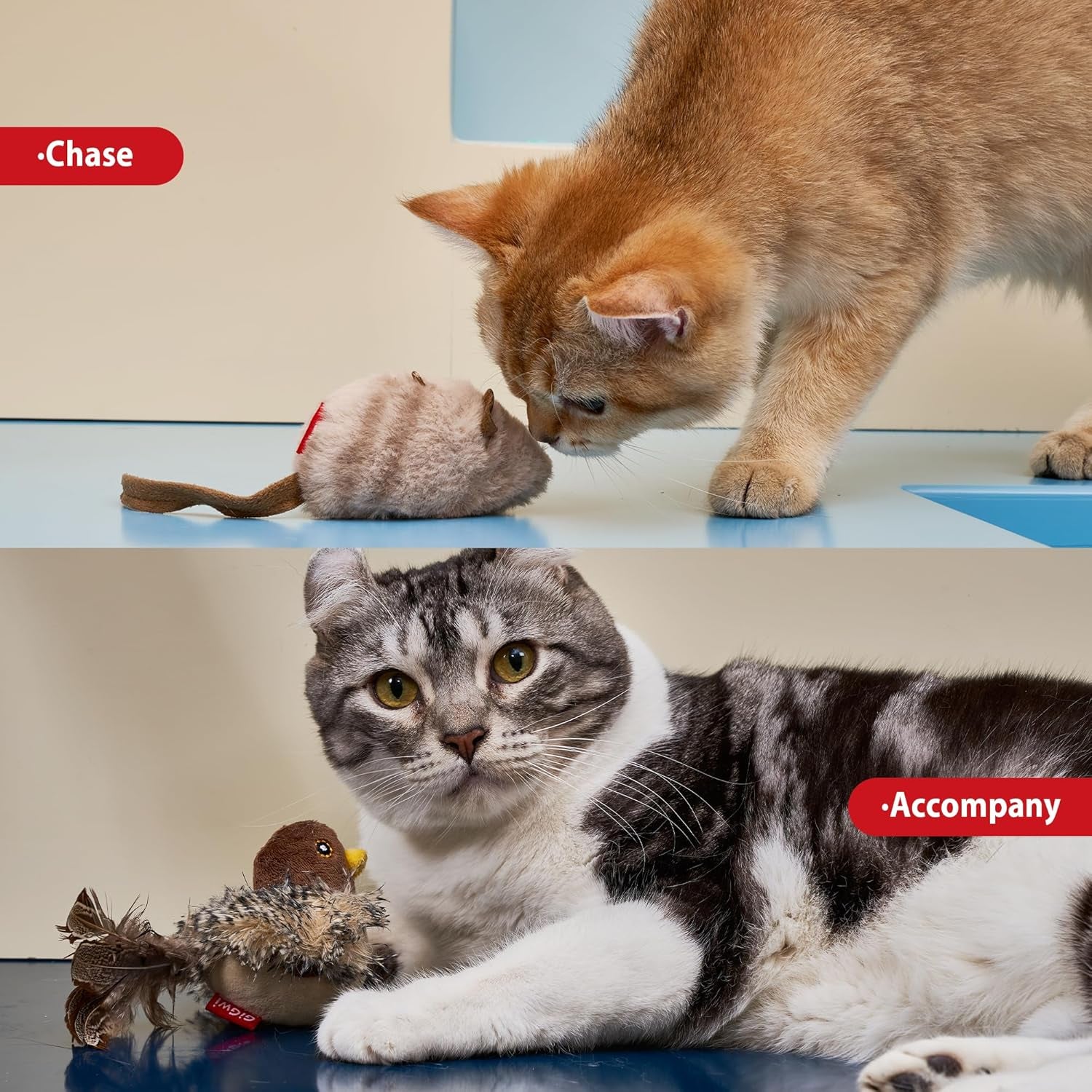 Interactive Motion-Activated Chirping Bird Cat Toy Set for Indoor Cats of All Breeds