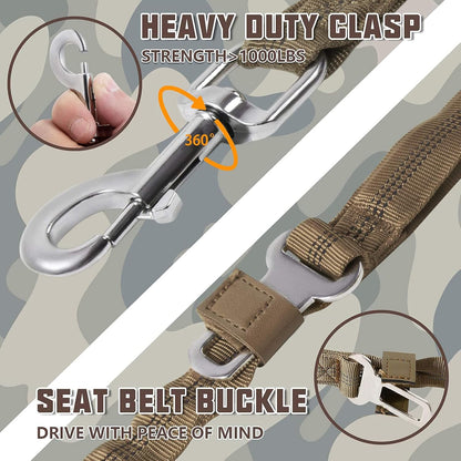 Premium Heavy-Duty Bungee Dog Leash for Large Breeds, No-Pull Shock Absorption, Includes Car Seat Belt, Two Padded Handles, Available in 4.5ft and 6ft, Army Yellow
