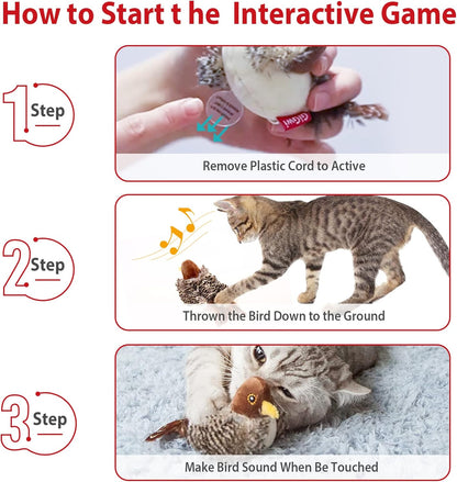 Interactive Motion-Activated Chirping Bird Cat Toy Set for Indoor Cats of All Breeds