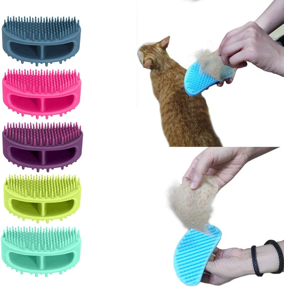 Premium Silicone Grooming Brush for Dogs and Cats - Multi-Functional Bath and Massage Tool for All Coat Types - Purple Shedding Slicker Brush