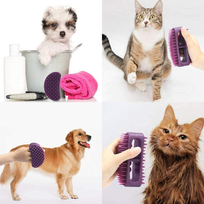 Premium Silicone Grooming Brush for Dogs and Cats - Multi-Functional Bath and Massage Tool for All Coat Types - Purple Shedding Slicker Brush