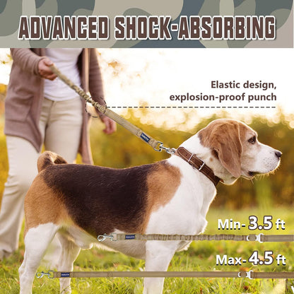 Premium Heavy-Duty Bungee Dog Leash for Large Breeds, No-Pull Shock Absorption, Includes Car Seat Belt, Two Padded Handles, Available in 4.5ft and 6ft, Army Yellow