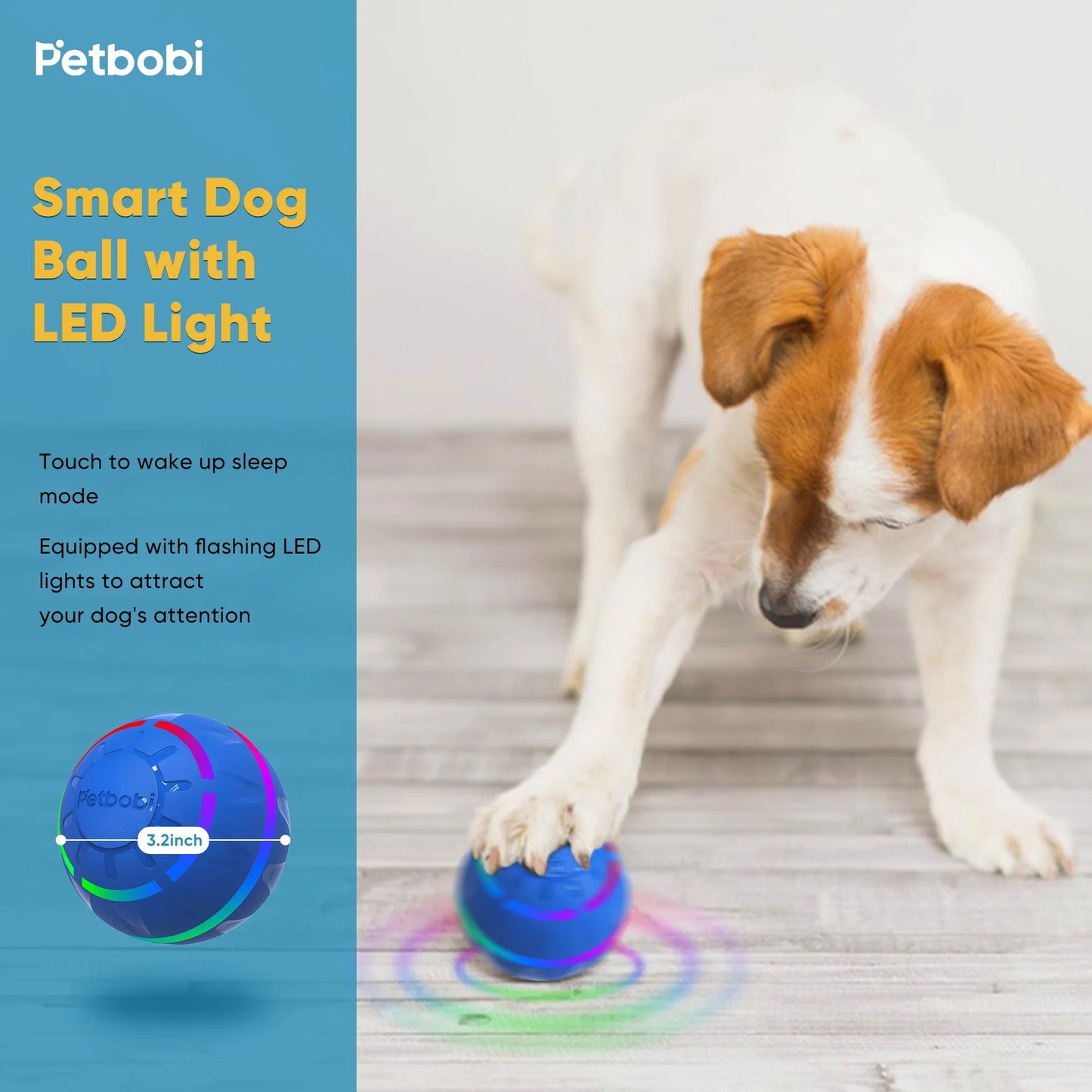 Interactive LED Dog Ball - USB Rechargeable Active Rolling Toy for Medium to Large Dogs, Blue