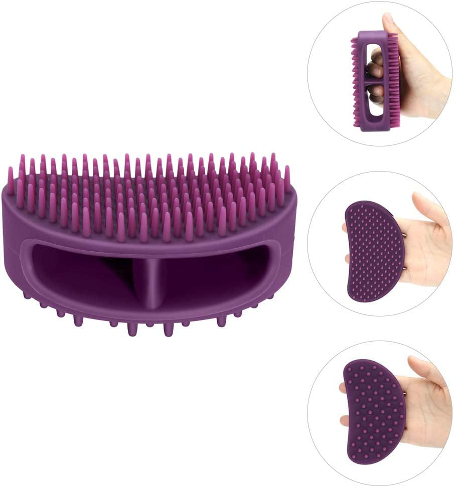 Premium Silicone Grooming Brush for Dogs and Cats - Multi-Functional Bath and Massage Tool for All Coat Types - Purple Shedding Slicker Brush