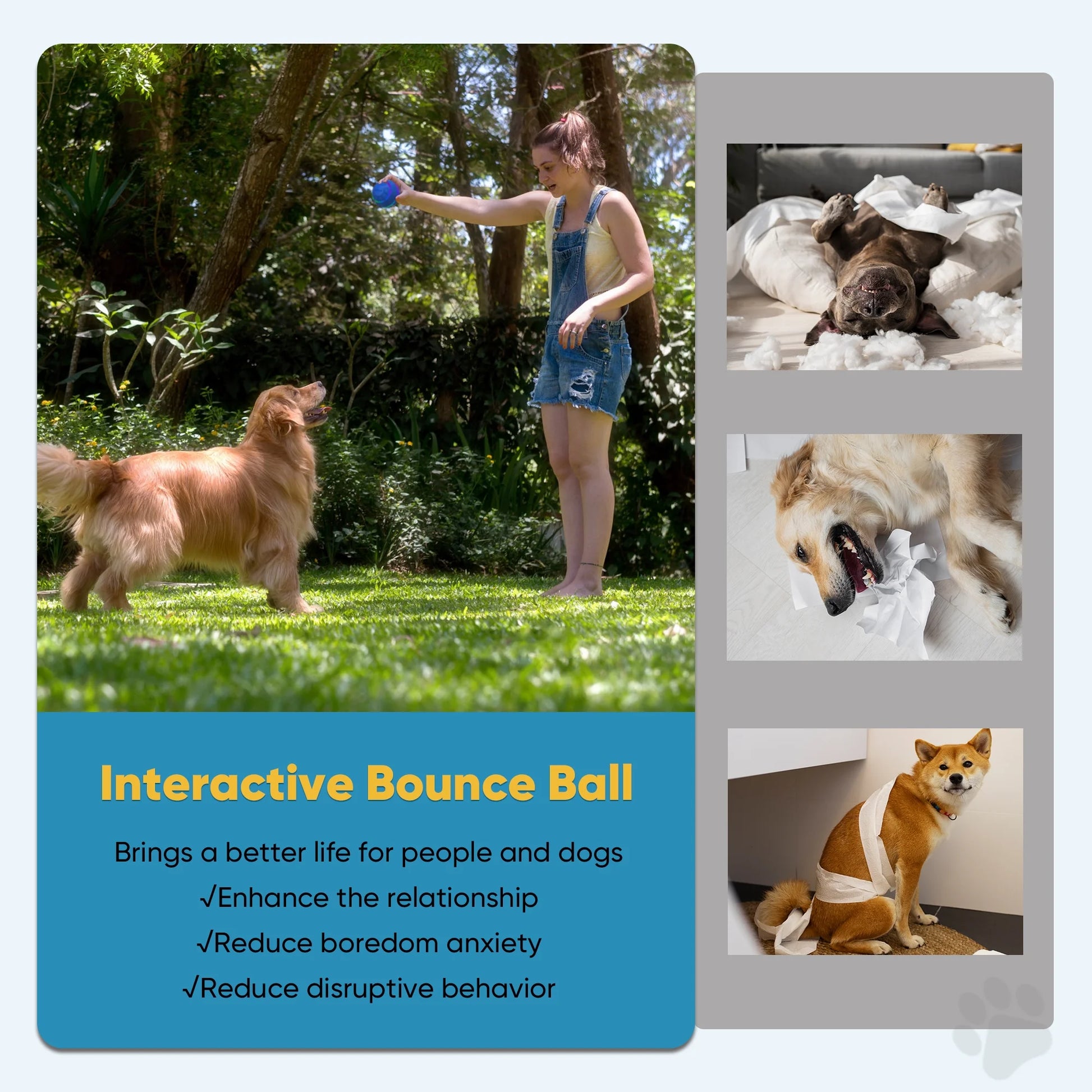Interactive LED Dog Ball - USB Rechargeable Active Rolling Toy for Medium to Large Dogs, Blue