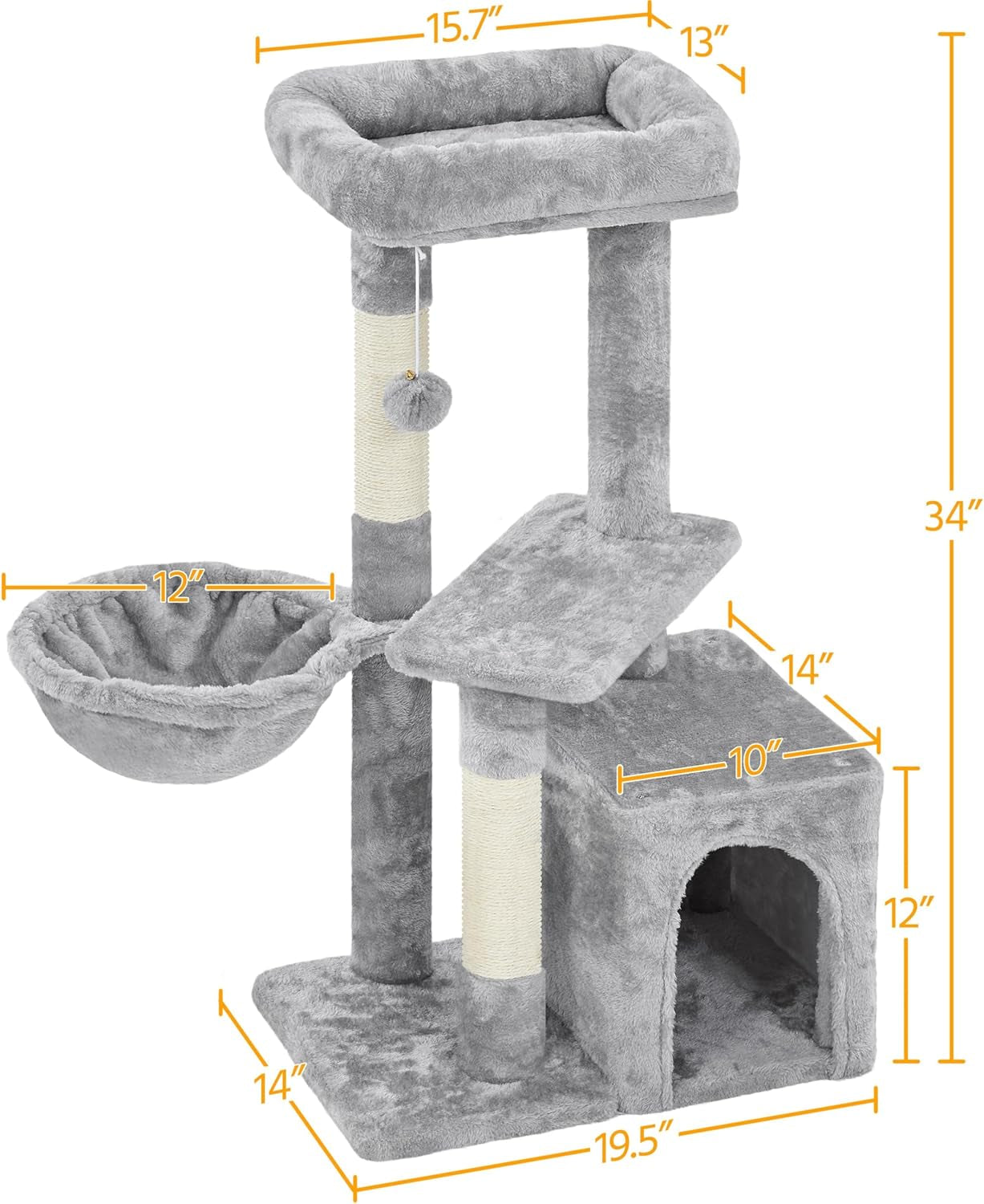 34-Inch Plush Cat Tree with Condo, Platform, and Basket for Indoor Kittens - Premium Cat Furniture Activity Tower