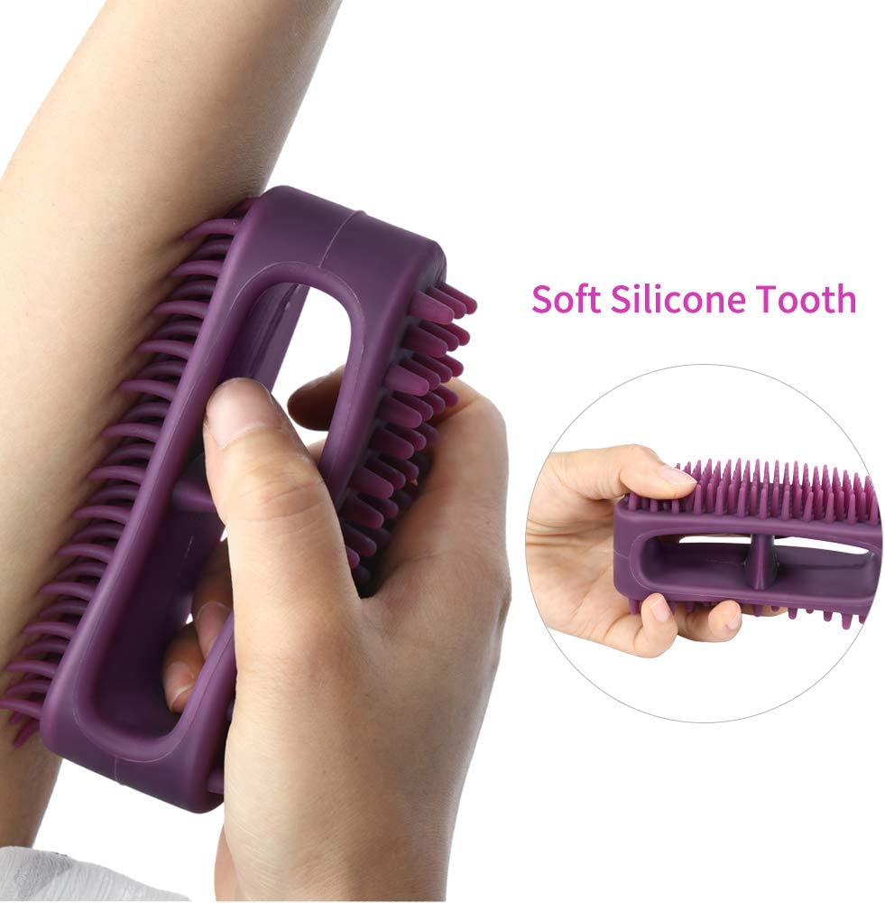 Premium Silicone Grooming Brush for Dogs and Cats - Multi-Functional Bath and Massage Tool for All Coat Types - Purple Shedding Slicker Brush
