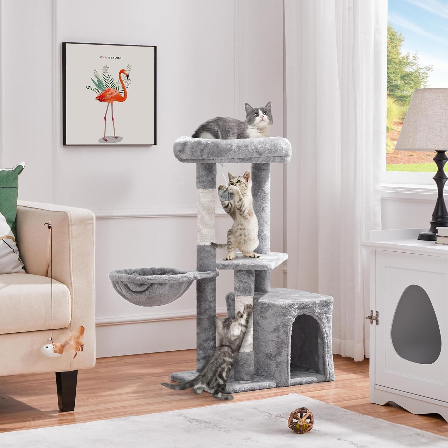 34-Inch Plush Cat Tree with Condo, Platform, and Basket for Indoor Kittens - Premium Cat Furniture Activity Tower