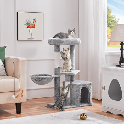 34-Inch Plush Cat Tree with Condo, Platform, and Basket for Indoor Kittens - Premium Cat Furniture Activity Tower
